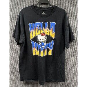 Hello Kitty Sanrio Womens XL Black Blue Front Graphic T-Shirt Cotton‎ Pullover